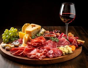 Firefly un plateau de charcuterie avec du vin 16506